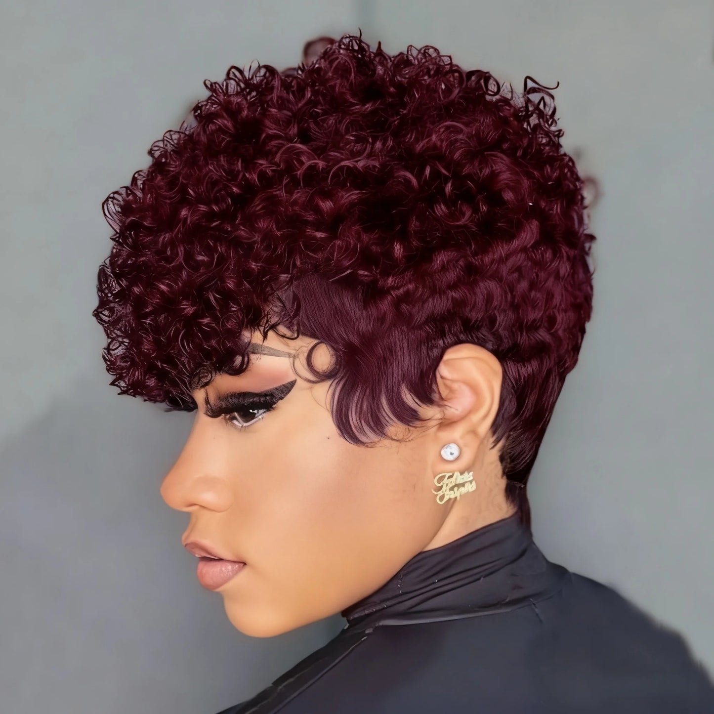 Short Natural Black Human Hair Pixie Cut Wig for Curly Wigs Urban Edge Wave Full Machine Made For Women
