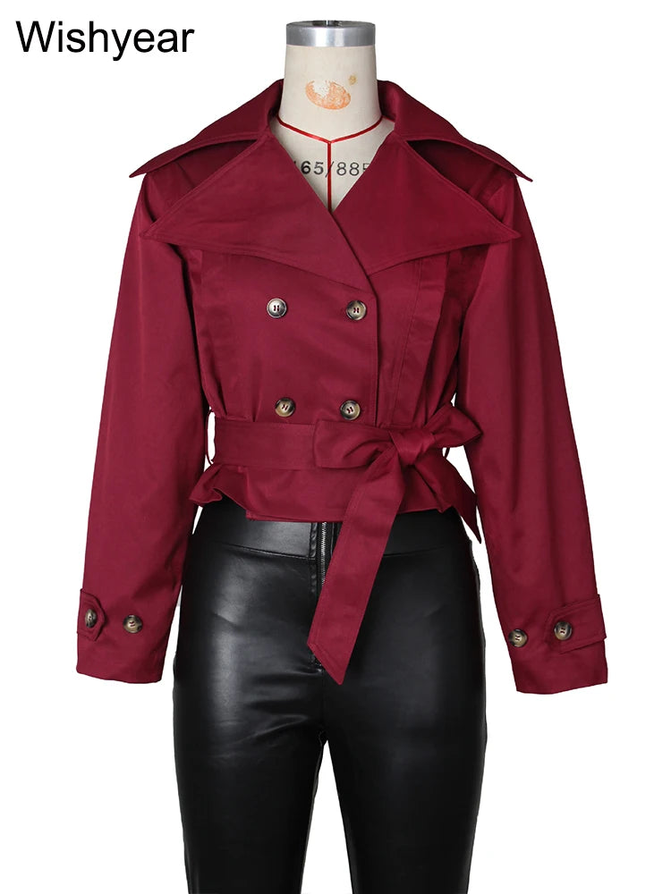 Lace-Up Double-Breasted Cropped Windbreaker Jacket for Women