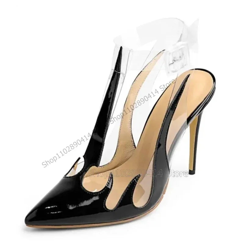 Black Totem Design Hollow Cut Ankle Strap Pumps For Women