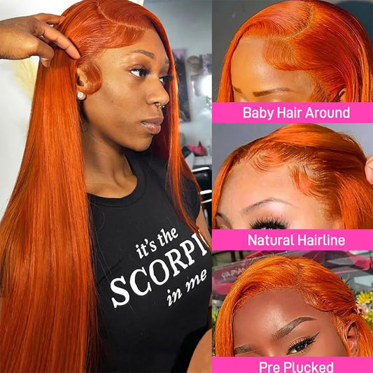 Straight Ginger Orange Lace Front Human Hair Wig for Women
