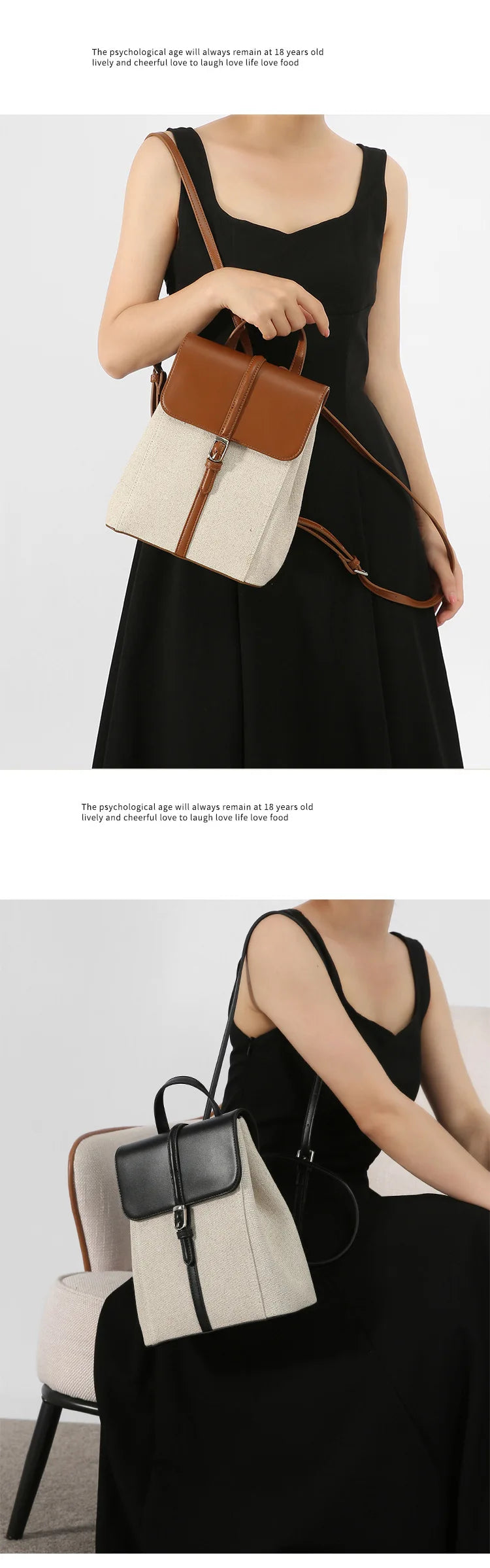 Summer new casual vacation style cowhide spelling linen shoulder bag French loose sense of backpack large capacity schoolbag