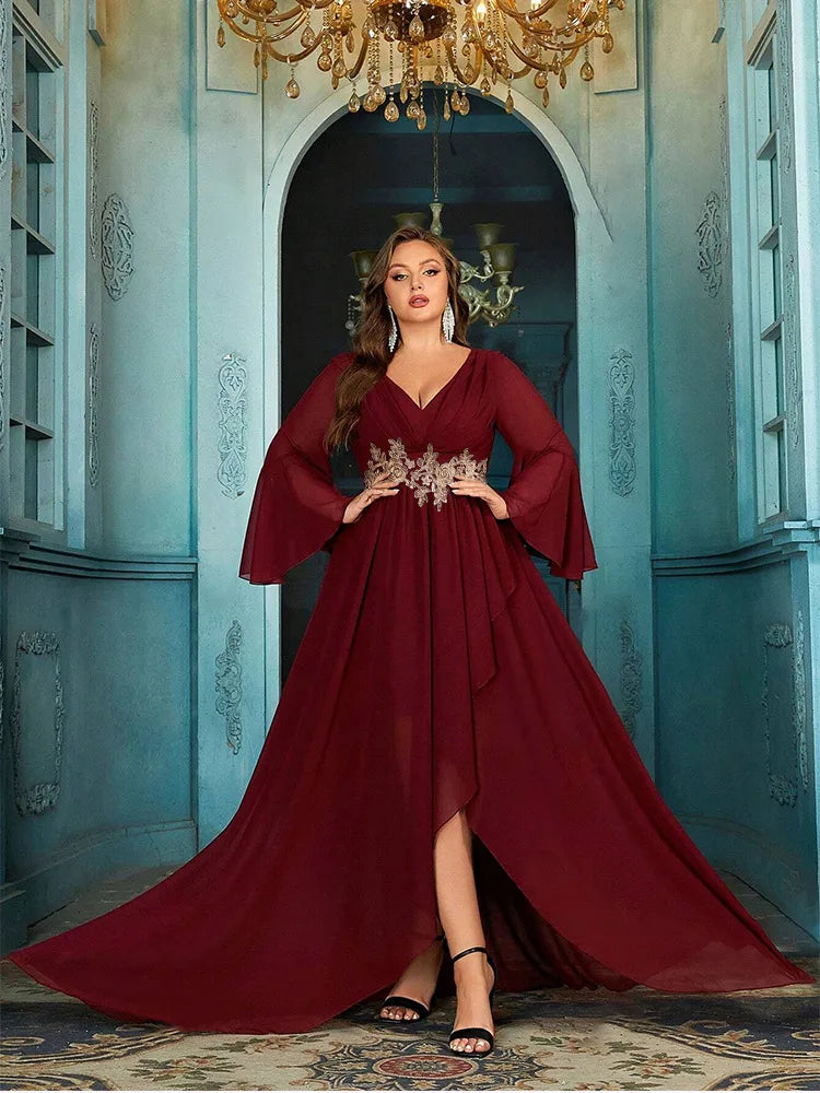 Plus Size V-Neck Chiffon Evening Dress
