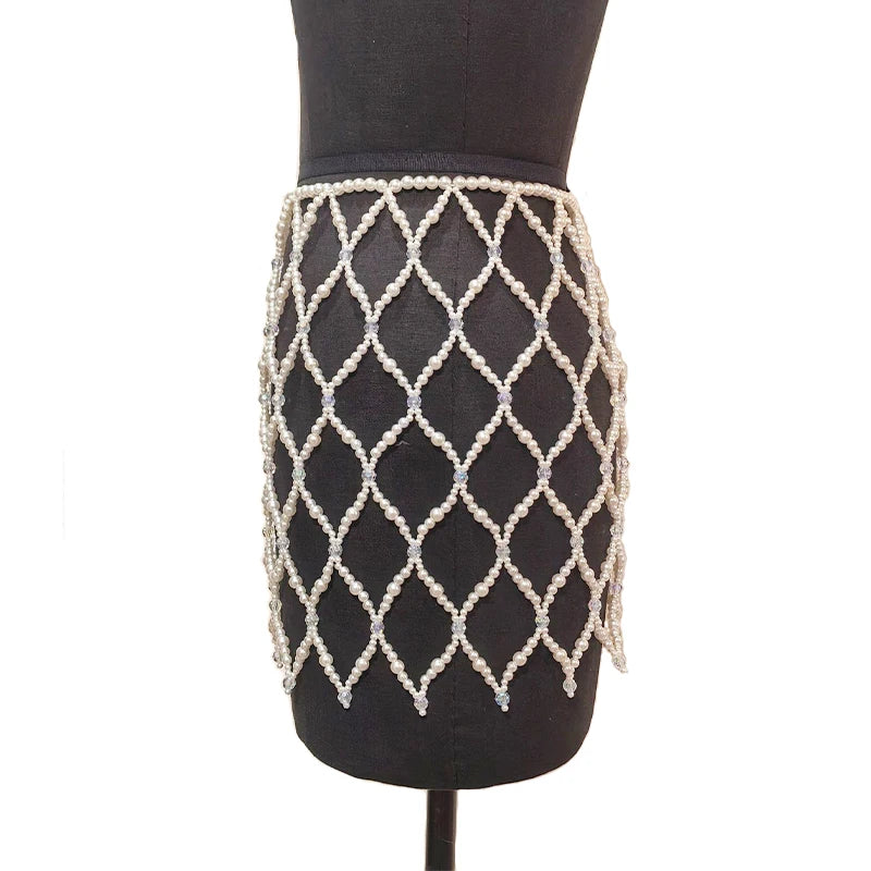 Elegant Pearl Beaded Mesh Body Chain Accessories For Women