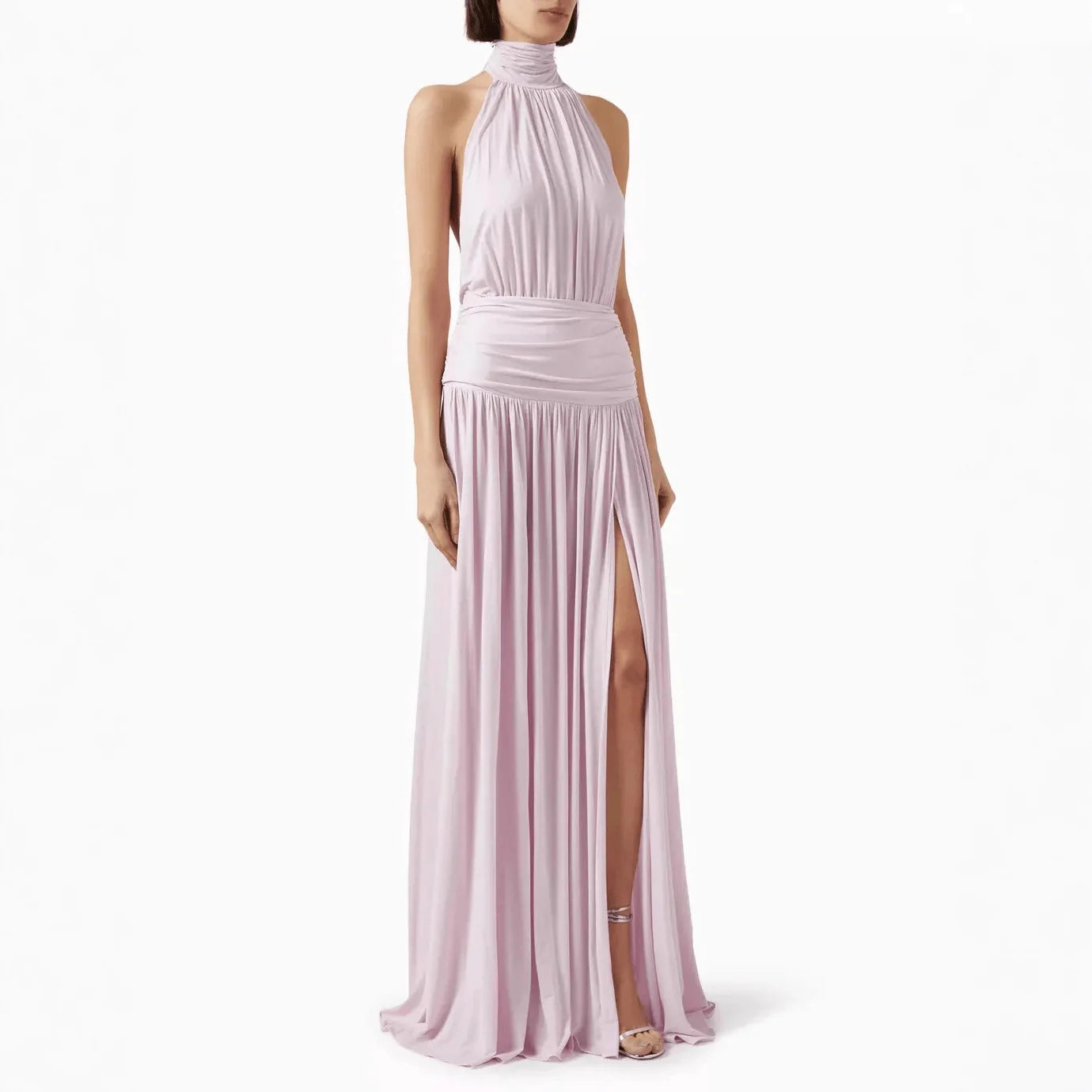 Halter Neck Elegant Long Backless Slit Dress for Women