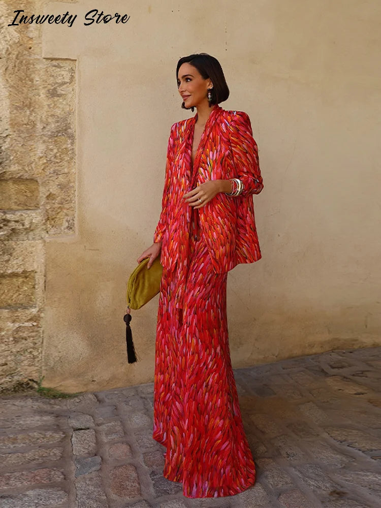 Printed Halter Neck Maxi Dress and Cropped Jacket Set for Women