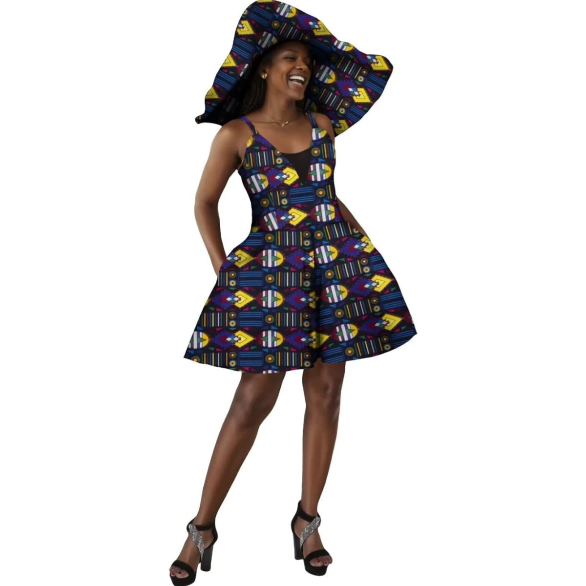 Sleeveless V Neck African Print Jumpsuit for Women