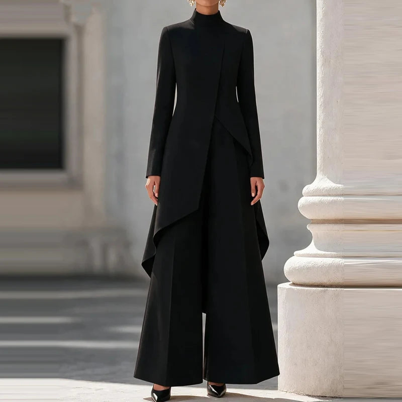 Elegant Turtleneck Long Sleeve Top and Wide Leg Pants Set for Women