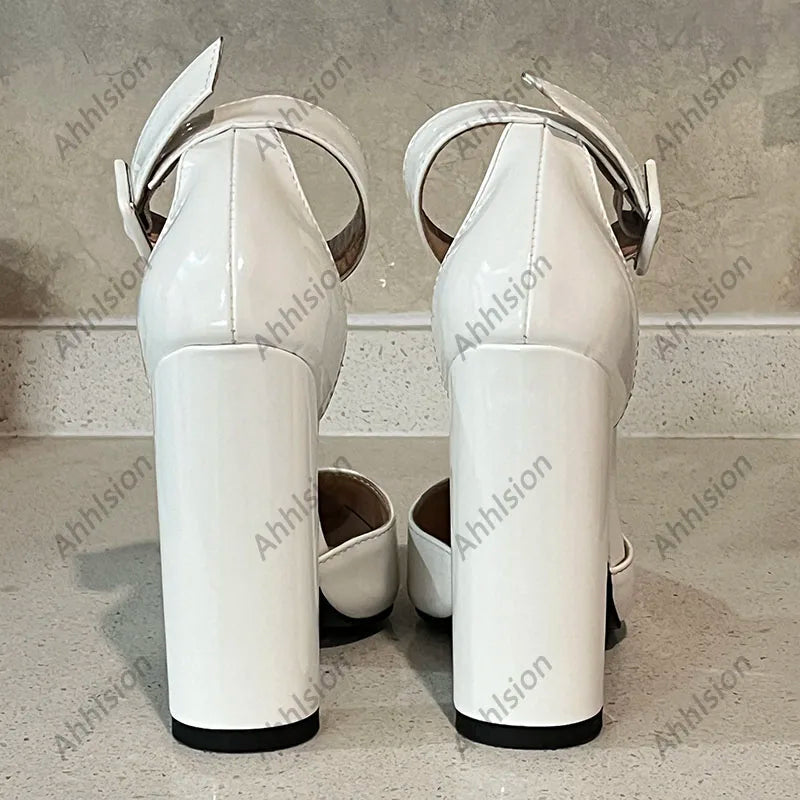 Elegant White Glossy Pointed Toe Platform Pumps for Women