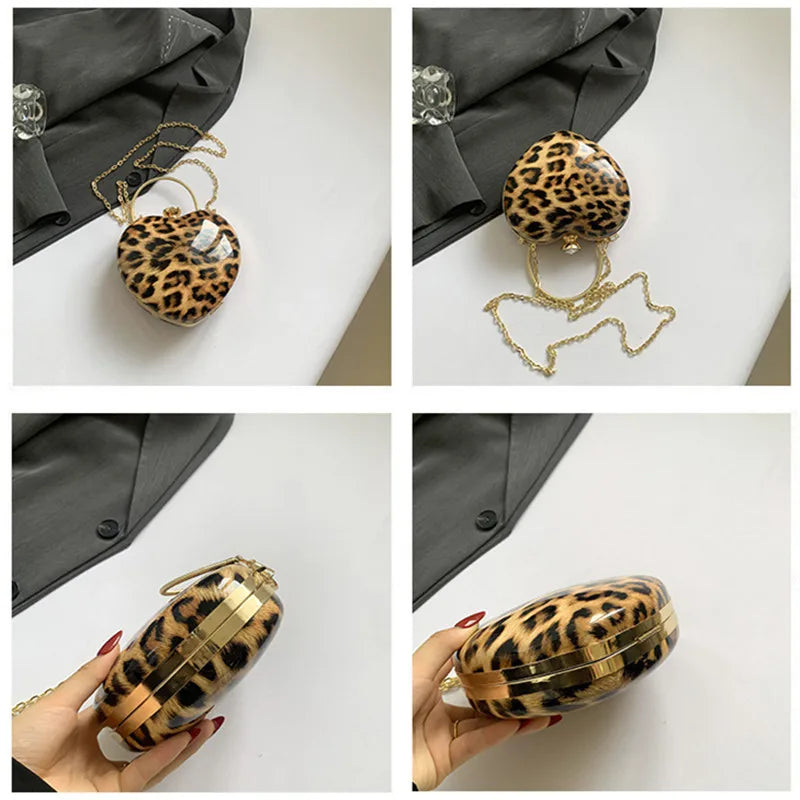 Leopard Print Heart Shaped Acrylic Clutch