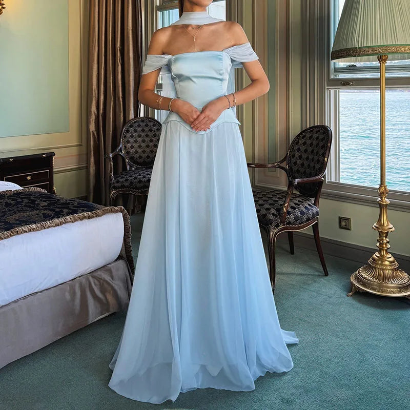 Elegant Satin Backless Pleated Evening Dress for Women
