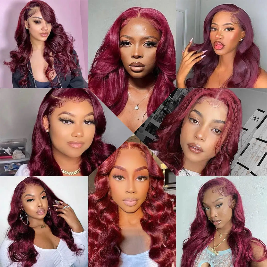 Long Burgundy Body Wave Brazilian Human Hair Wig for Women