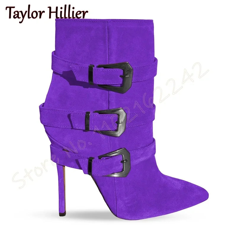 Suede Pointed Toe Stiletto Heel Ankle Boots for Women