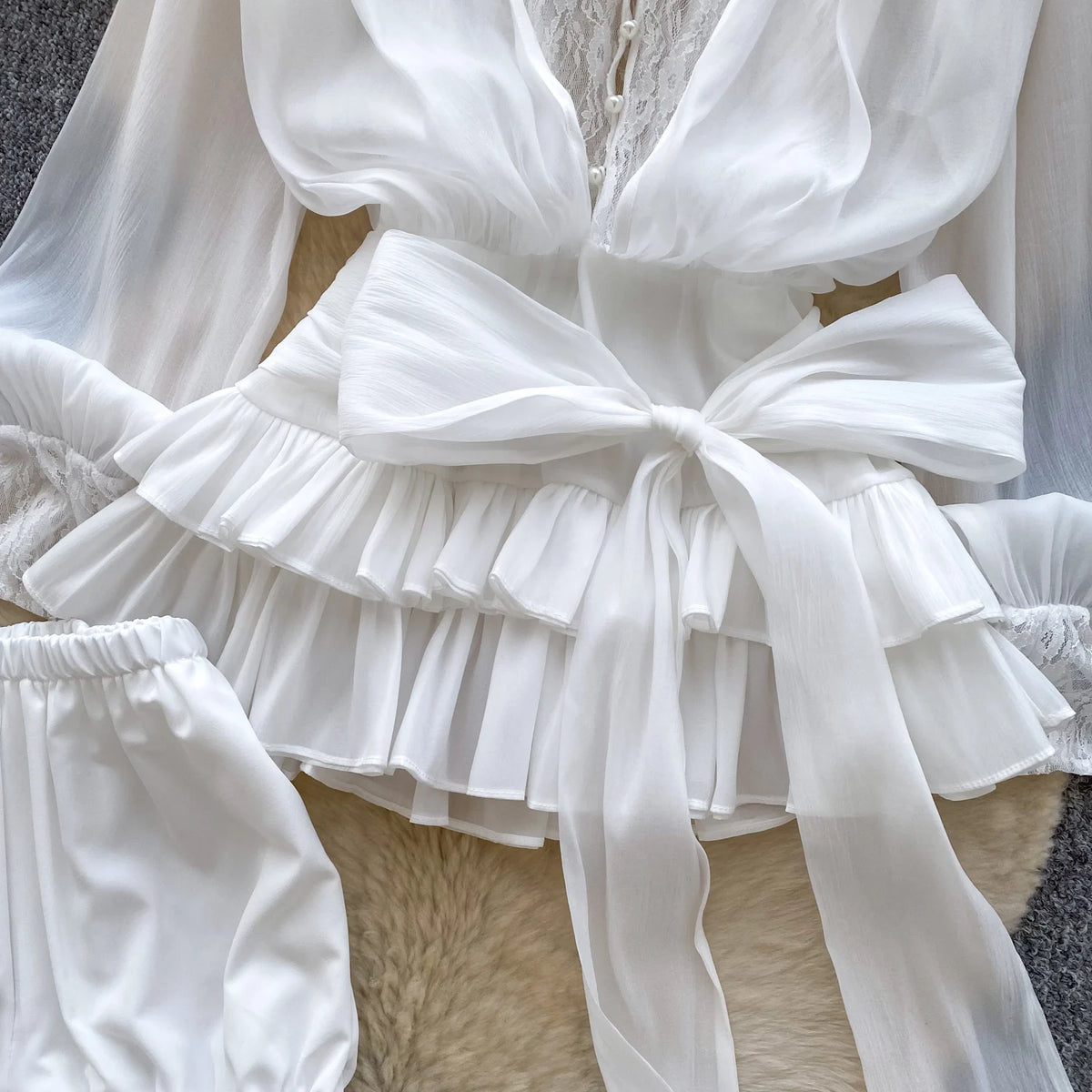 Lace Chiffon Mini Dress With Ruffles and Shorts for Women
