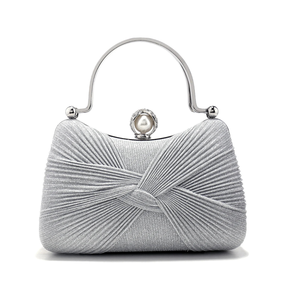 Bow Design Ruched Fashion Women Evening Bags Pink Color Sequined Glitter Metal Pearl Handbags Banquet Lady Wedding Bridal Purse