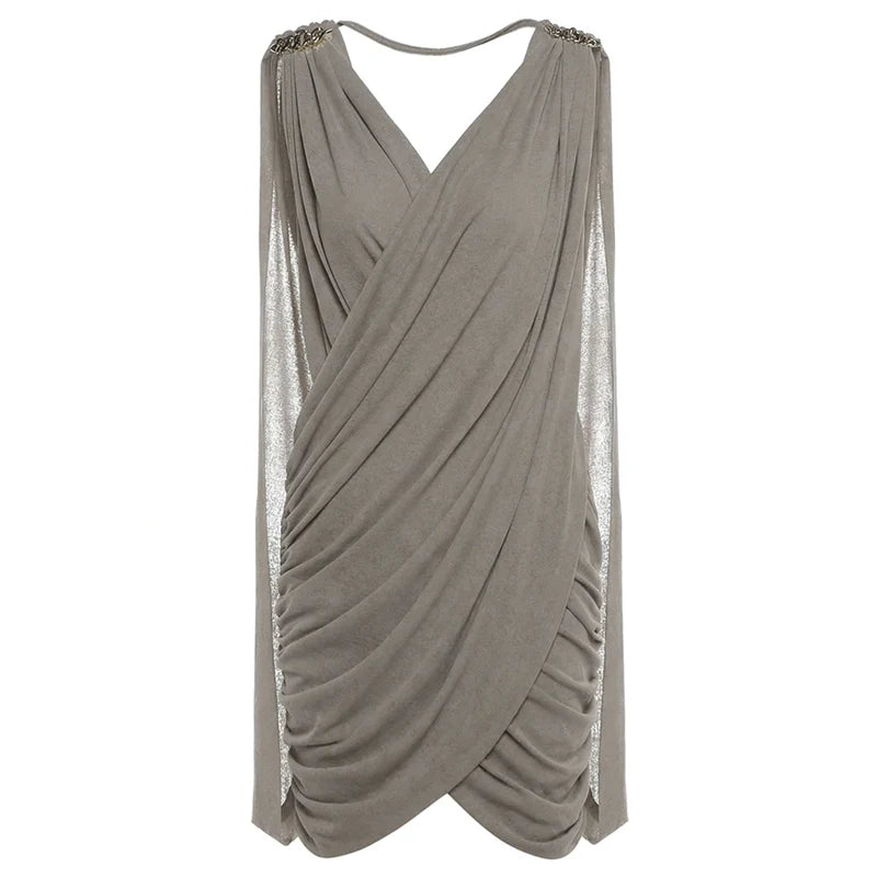 Ruched Elegant Mini Dress with Sleeve Cover for Women