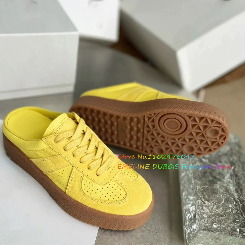 2025 New Sponge Cake Thick Bottom Genuine Leather One Step Stepping Slippers Height Increase Outdoor Big Head Lazy Shoes