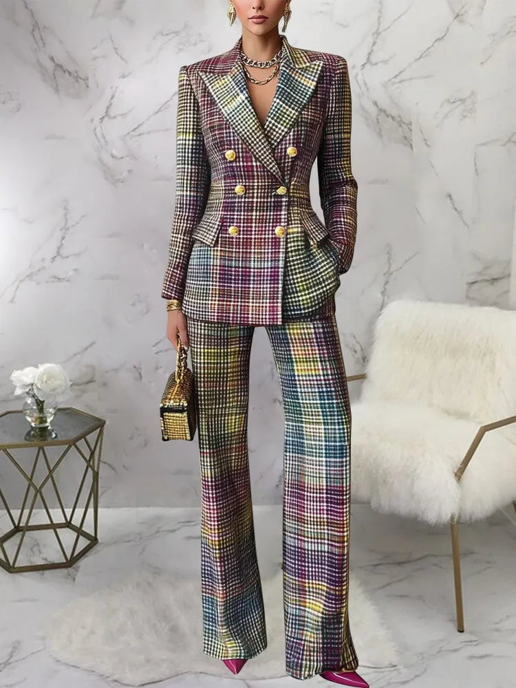 Slim Fit Long Sleeve Blazer and Pants Suit Set for Women