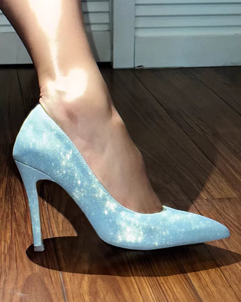 Elegant Blue Glitter Pointed Toe Pumps