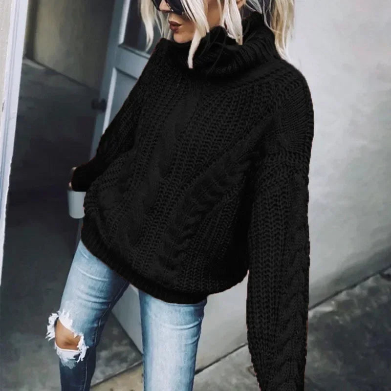 Oversized Chunky Knit Turtleneck Sweater for Women