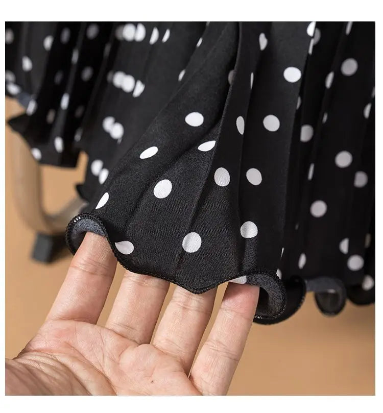 Polka Dot Pleated High Waisted Midi Dress for Women