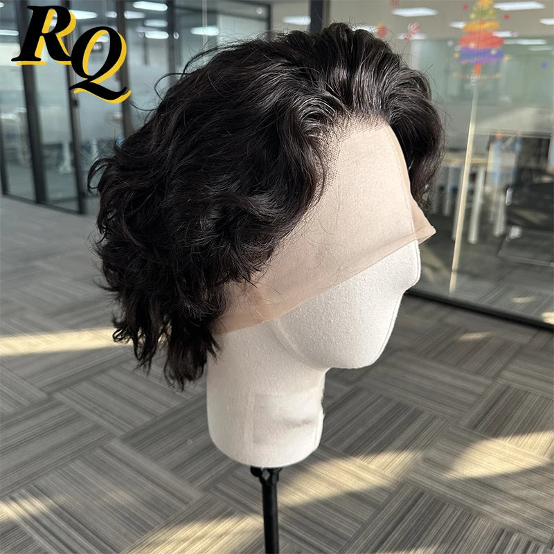 Pre Styled Transparent Lace Front Full Human Hair Wig For Men