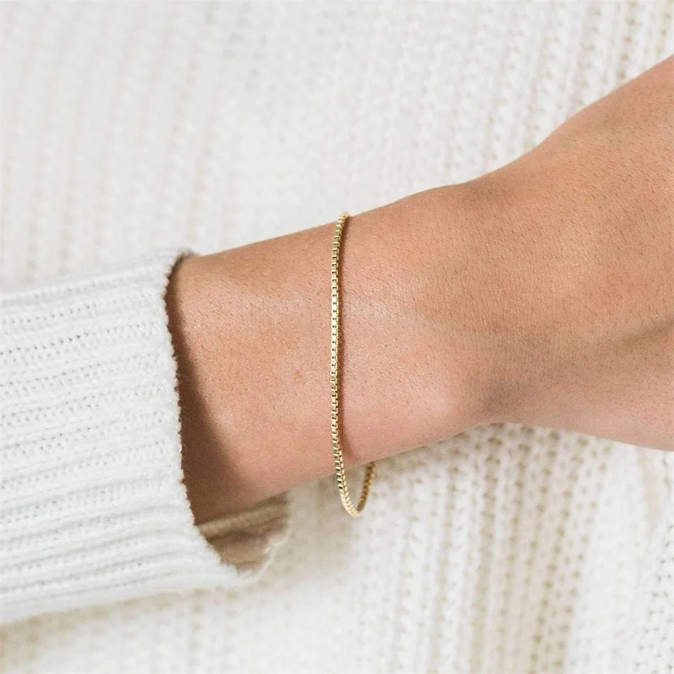 Gold Tone Stainless Steel Figaro Chain Bracelet for Women