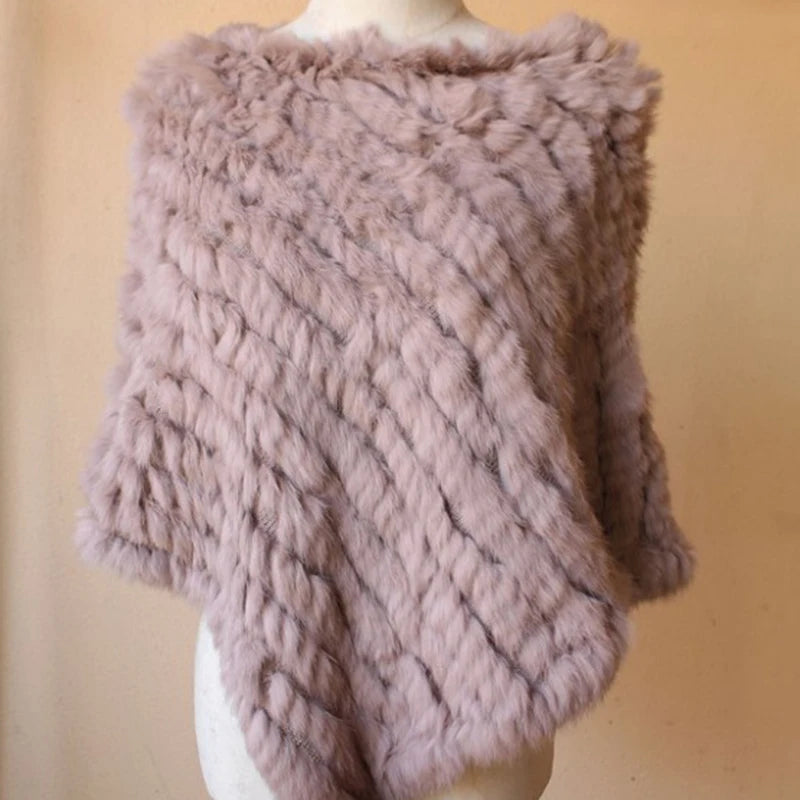 Rabbit Fur Knit Shawl Coat