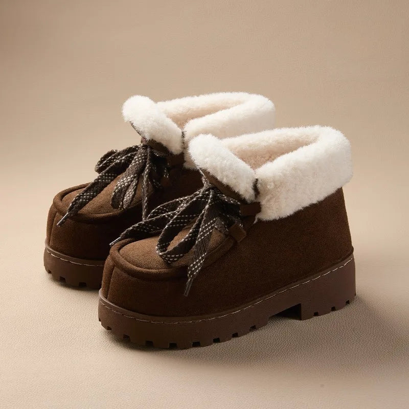 Warm Plush Lined Lace Up Faux Suede Ankle Boots for Women