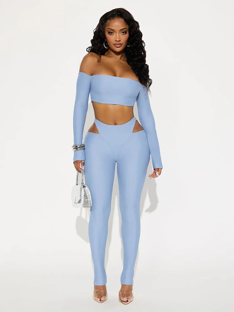 Slash-Neck Crop Top Two-Piece Set