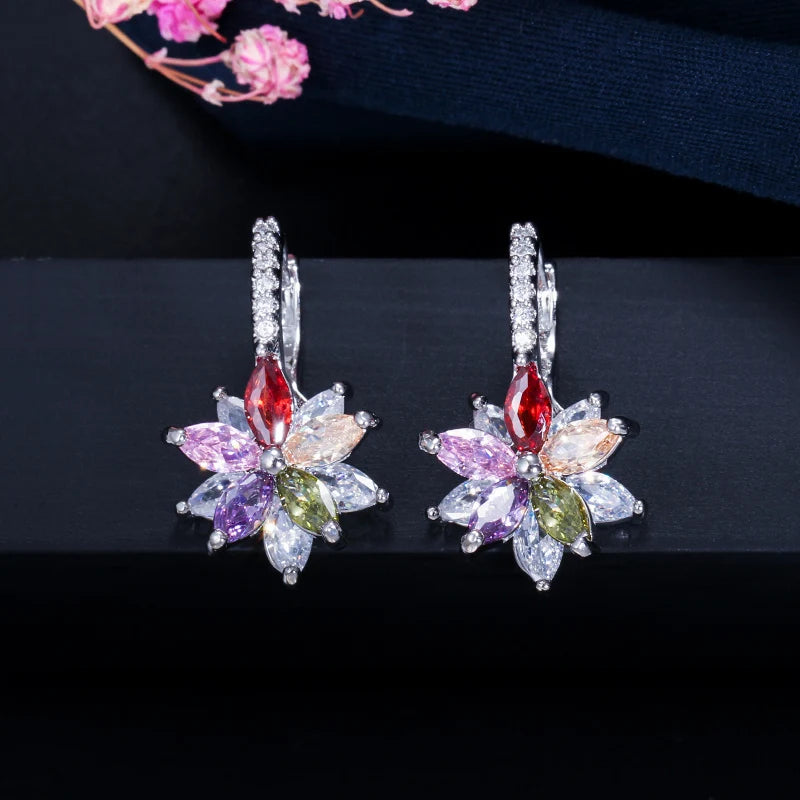 Colorful Cubic Zirconia Flower Earrings