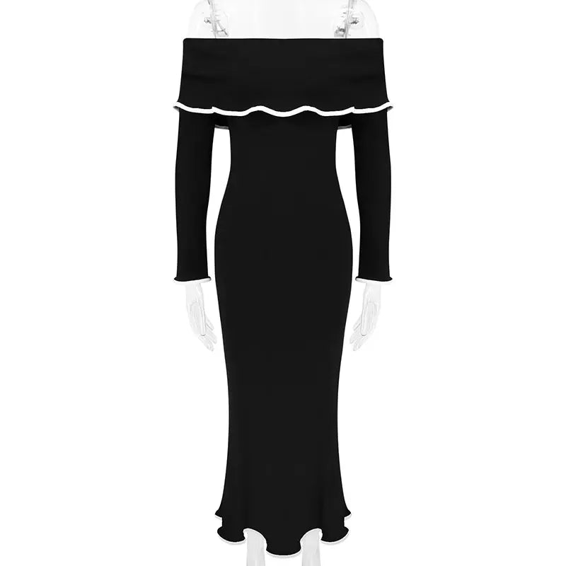 Women New Dresses Spring Fashion Long Sleeves High Quality Maxi Dress Black Sexy Backless Strapless Lady Elegant Dress Clothing