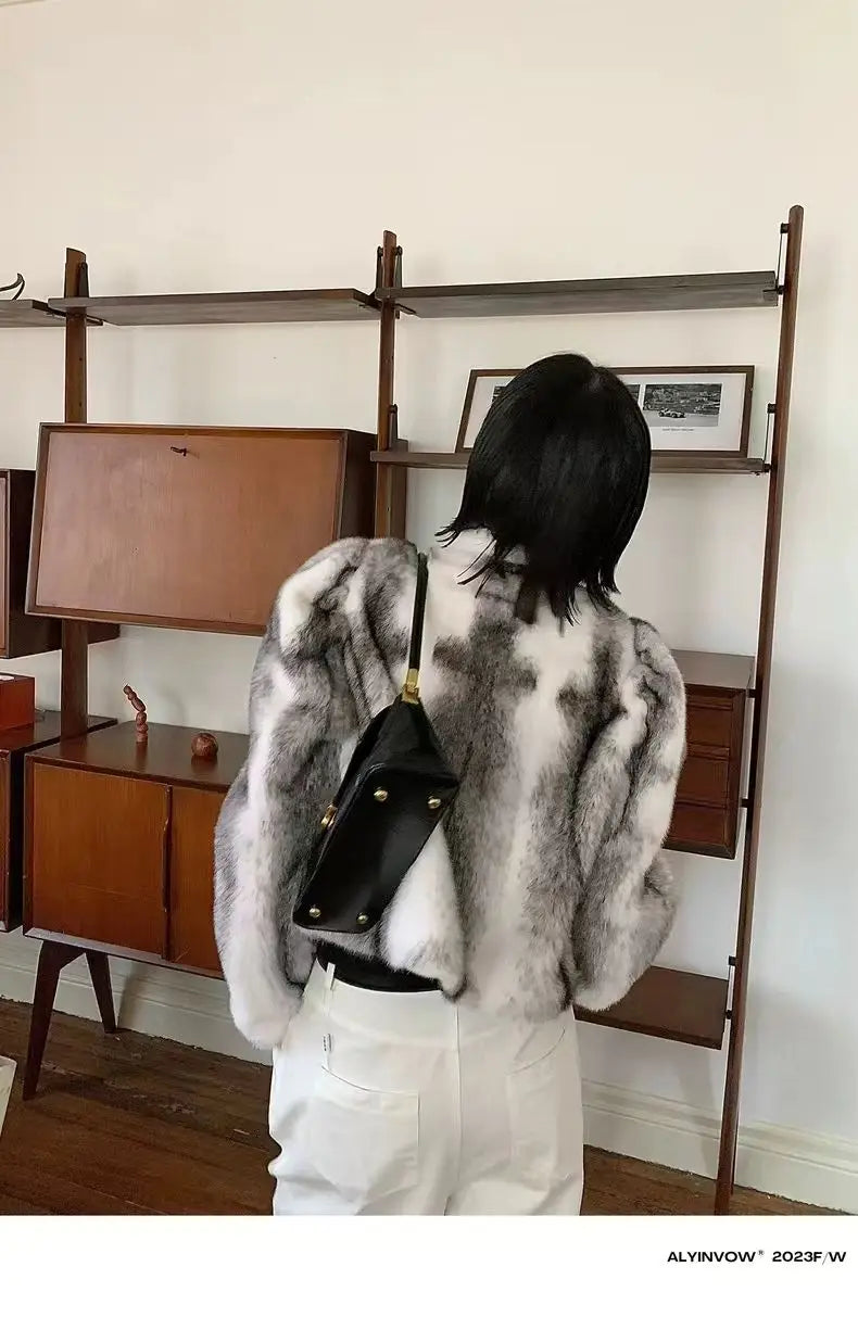Faux Mink Fur Coat for Women,Short Jackets,O-Neck Overcoat,Female Clothes,High-Quality，England Style,Autumn,Winter,New