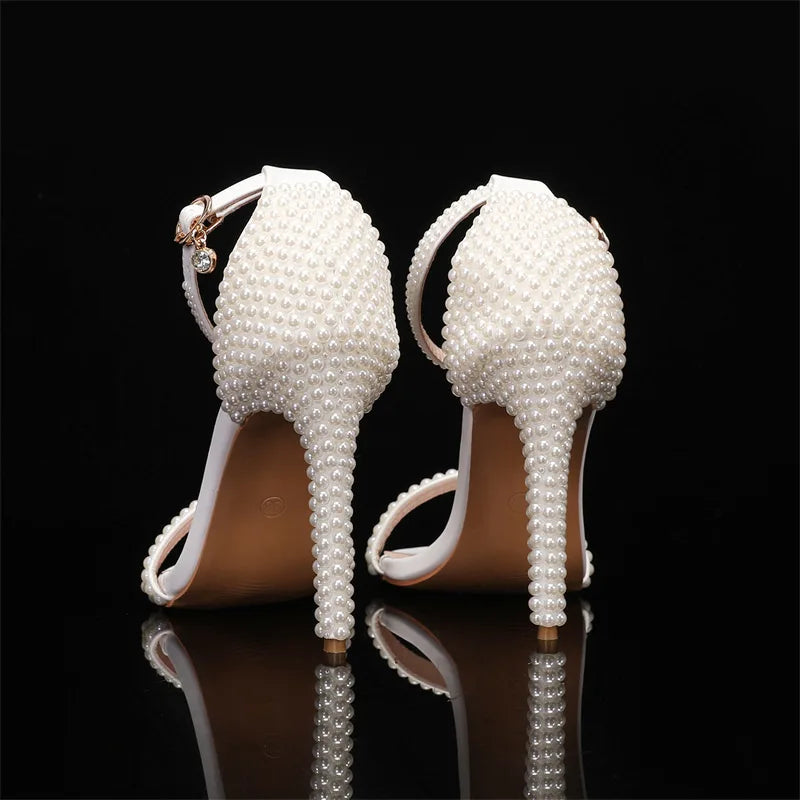 Elegant Pearl Beaded Mesh Bowknot Sandals for Women