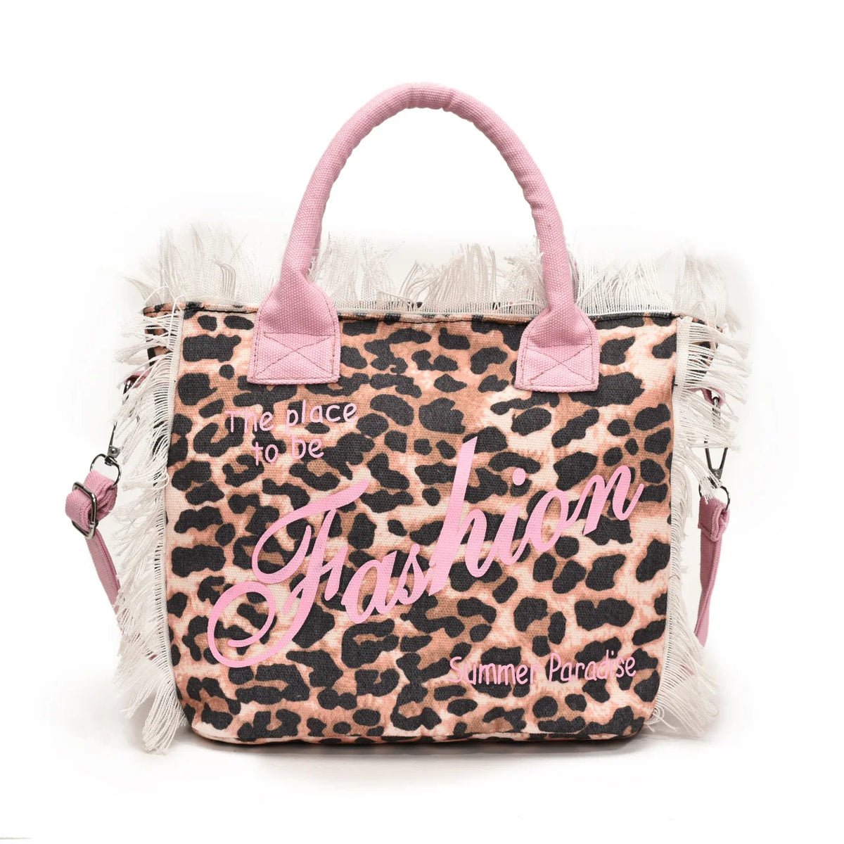 Fashionable leopard print single shoulder beach bag new trend casual commuting crossbody bag tassel design versatile women's bag