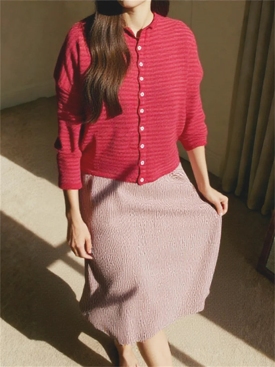 Striped Button Front Knit Cardigan Sweater for Women