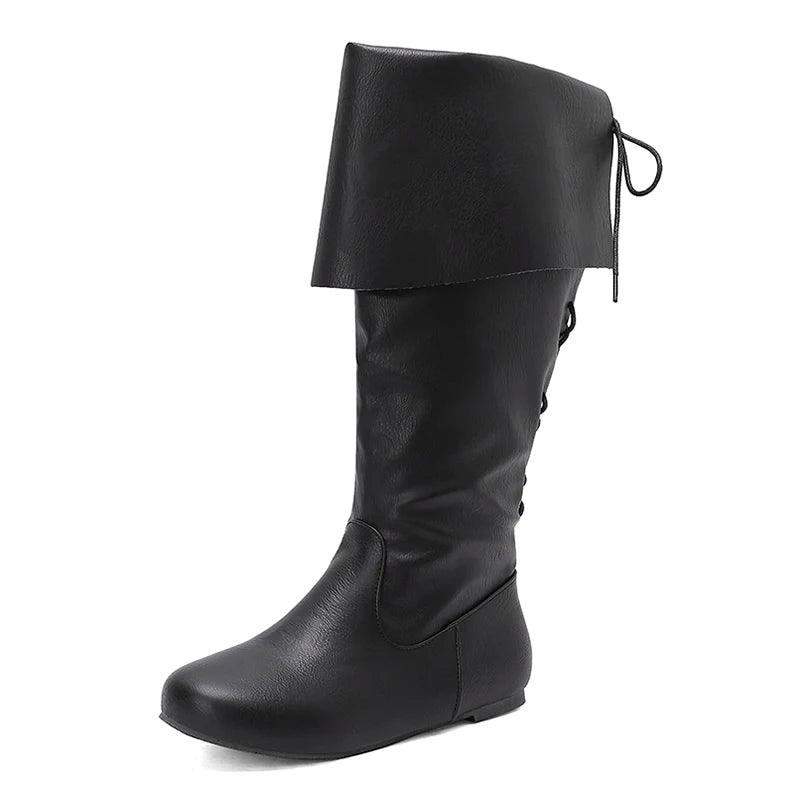 Retro Cross-Tied Flat Mid-Calf Costume Boots for Women