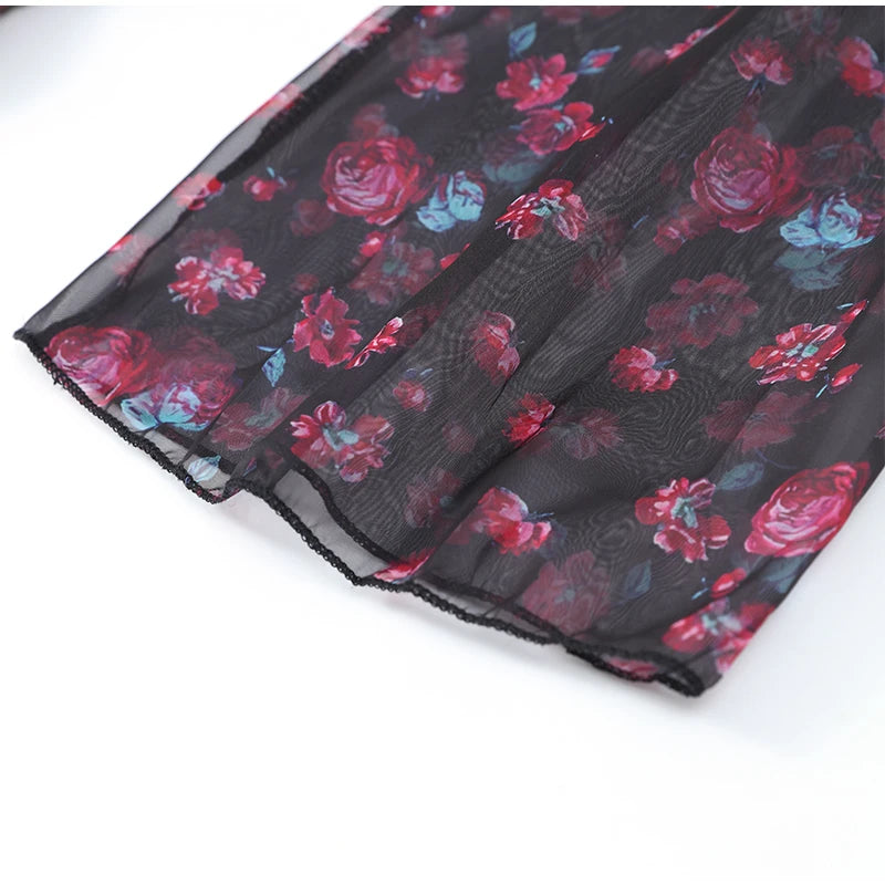 Floral Printed Ruffle Mini Dress with Deep V Neck for Women