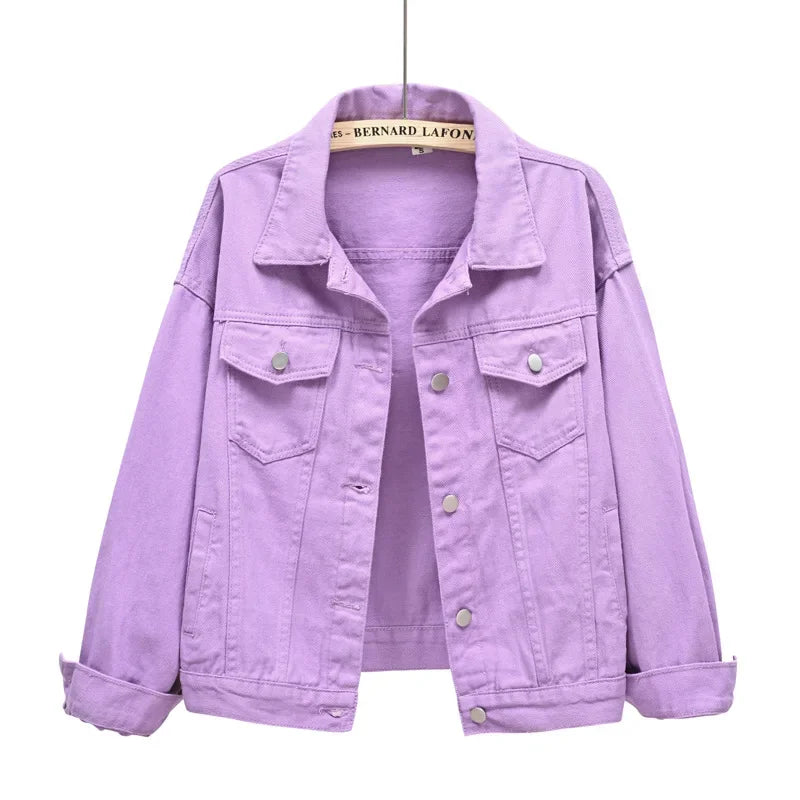 Long Sleeved Single Breasted Denim Coat with Lapel for Women