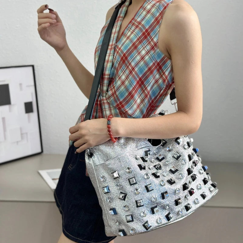 New Women's Diamond Handbag Luxury Brand Fashion Diamond Women's Shoulder Bag Large Capacity Shiny 2-piece Set Women's Bag