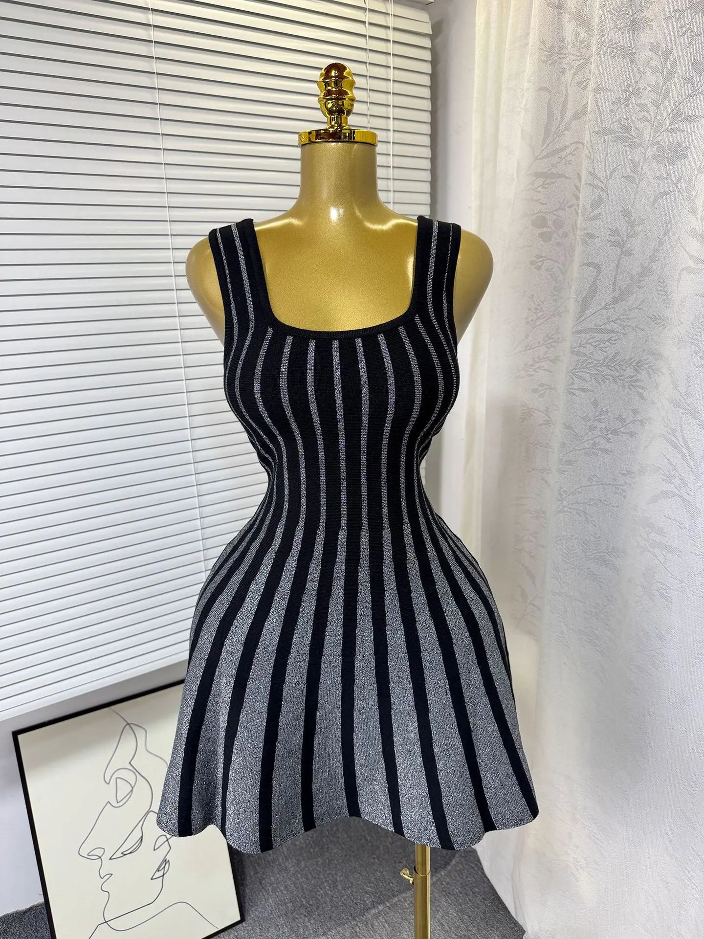 FAGADOER Summer Fashion Knit Bodycon Mini Dresses Women Square Collar Sleeveless Backless High Waist Dress Female Office Vestido