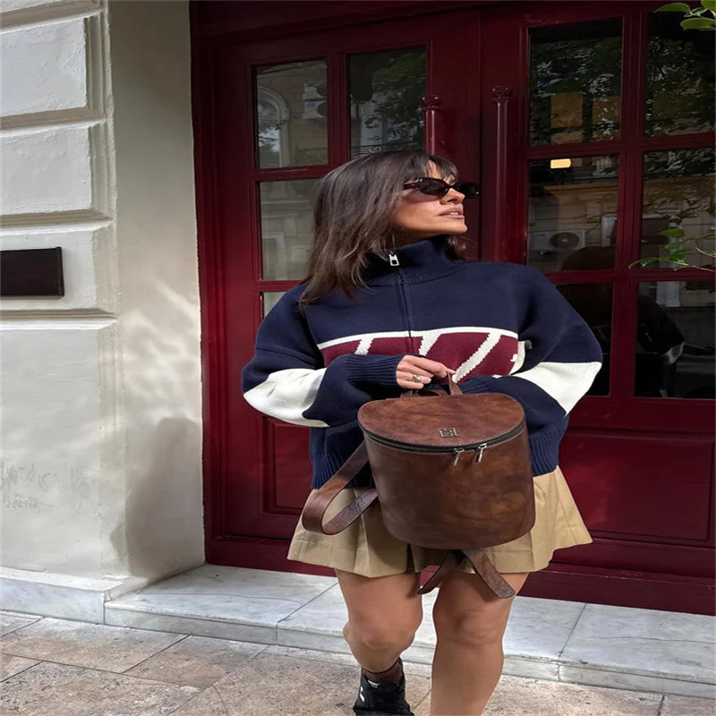 Letter Women 's Sweater Stand Collar Y2k Knit Sweaters For Woman Zipper Full Sleeve Tops Female 2025 Winter Men Jacket Knitwear