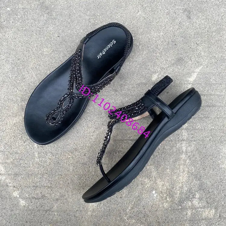 Comfortable Rhinestone Open Toe Flat Sandals for Women