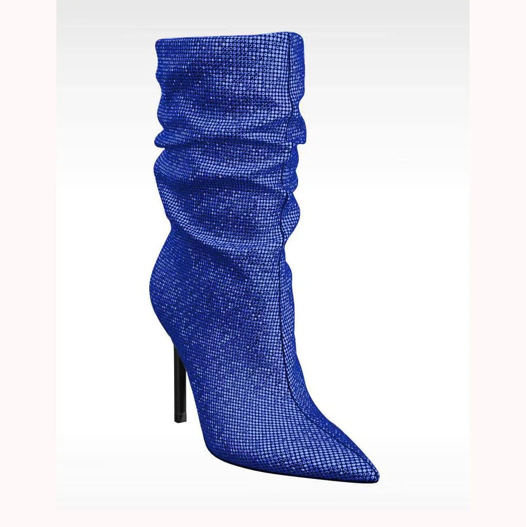 Rhinestone Embellished Pointed Toe Stiletto Boots For Women
