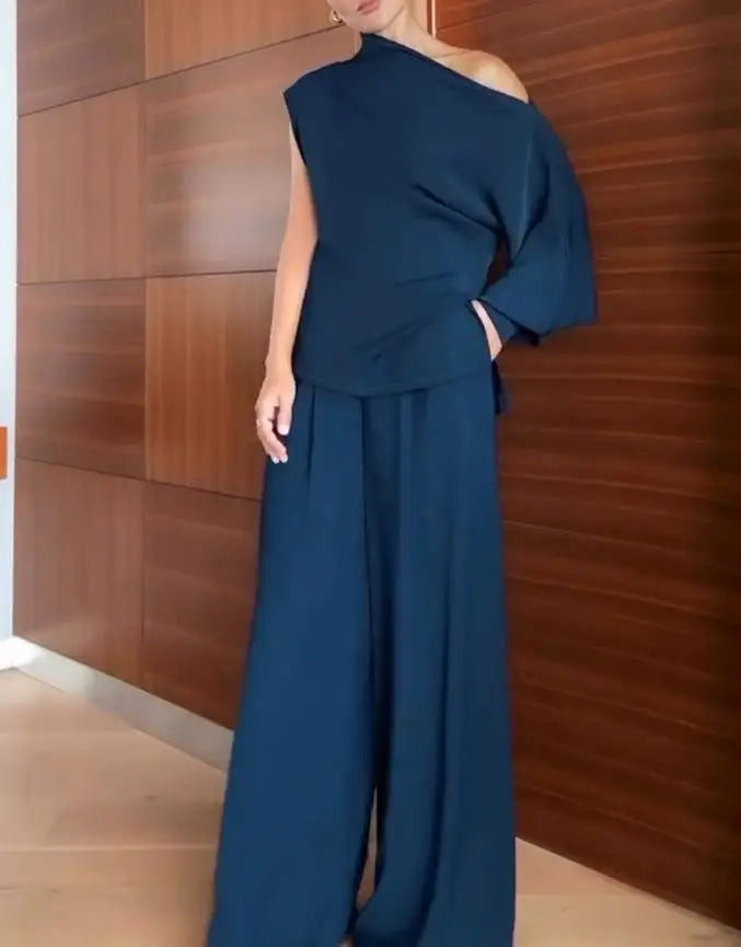 Chic Asymmetrical Skew Neck Two Piece Set For Women
