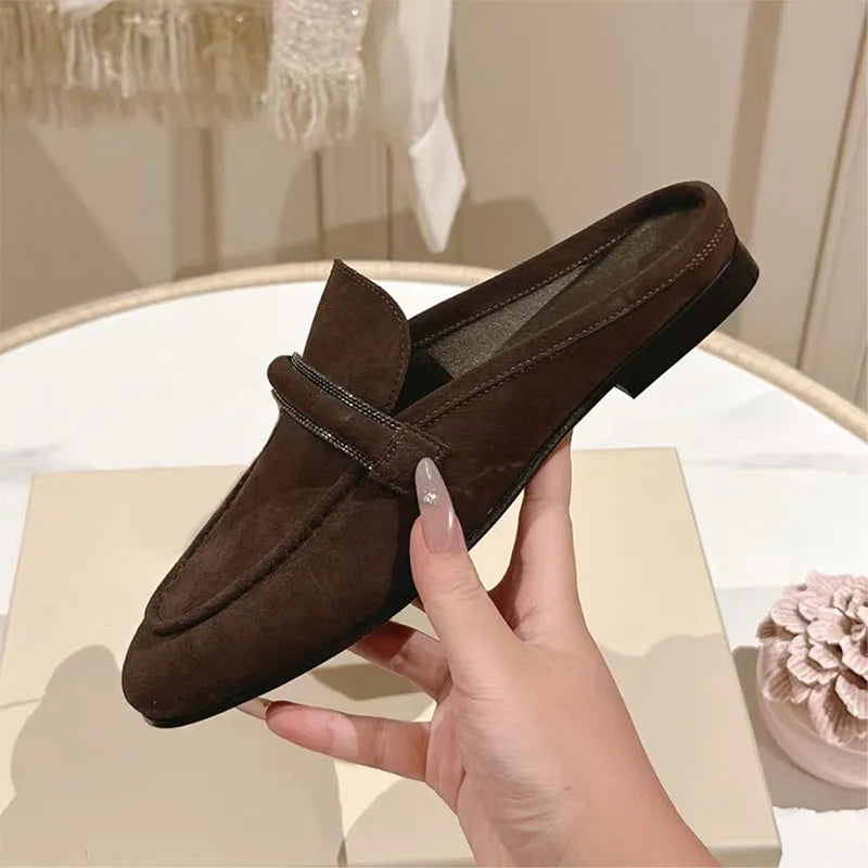 Classic Suede Leather Round Toe Loafers for Women
