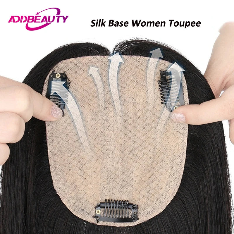 Natural Straight Silk Base Human Hair Topper for Women