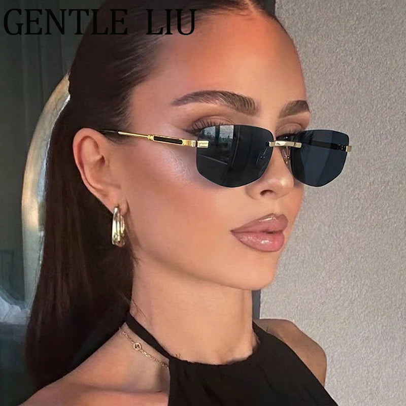 Rimless Geometric Fashion Sunglasses