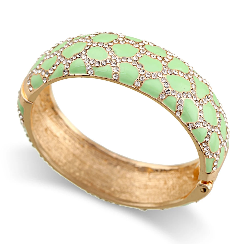 Colorful Enameled Rhinestone Statement Bangle Bracelet for Women