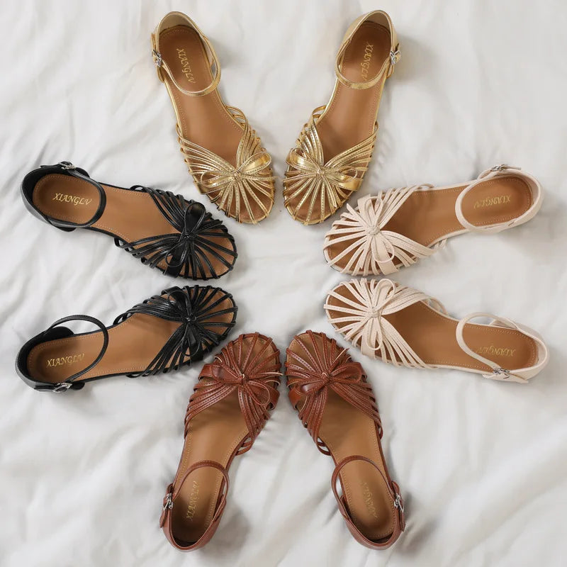 One Strap Hollow Out Sandals With Bow Detail For Women