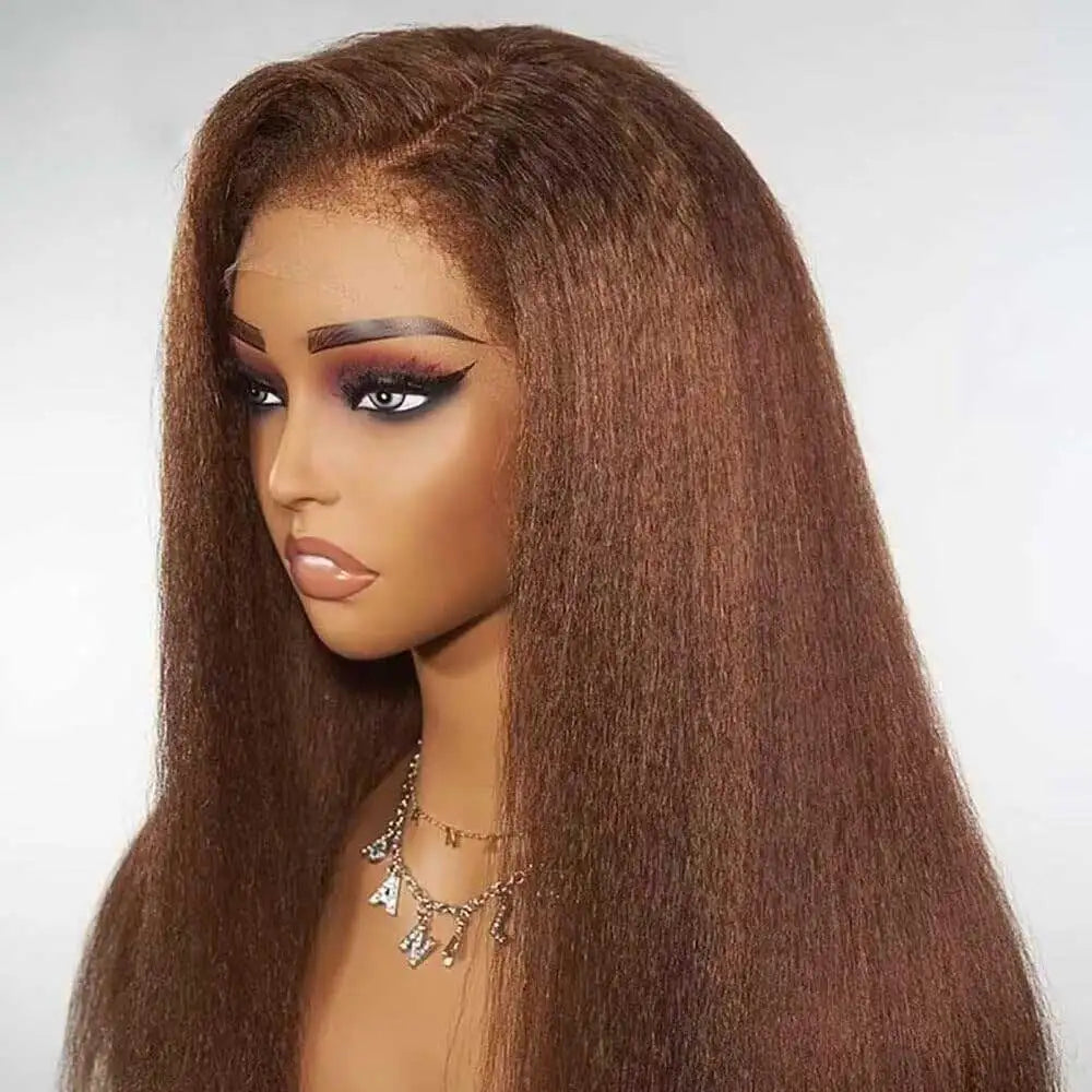 Chocolate Brown Kinky Straight Lace Front Wig for Women